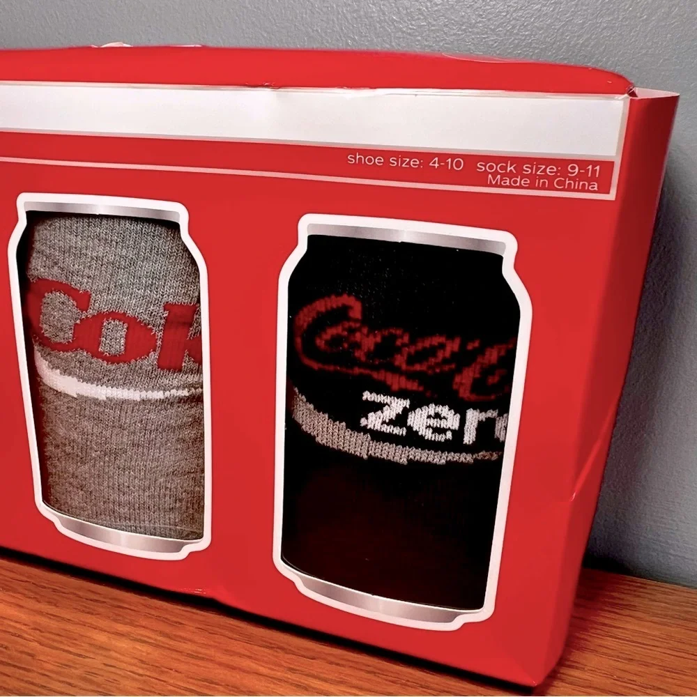 COCA COLA Crew Socks 3 Pack Gift Box Classic Diet Coke Zero NWT Size 4 -10